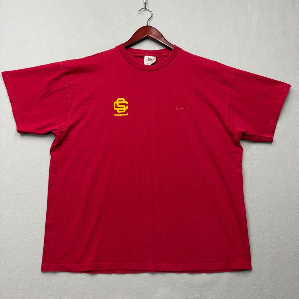 Nike T-Shirt Mens XL Red USC Trojan Baseball Vintage 90s Made in USA Embroidered